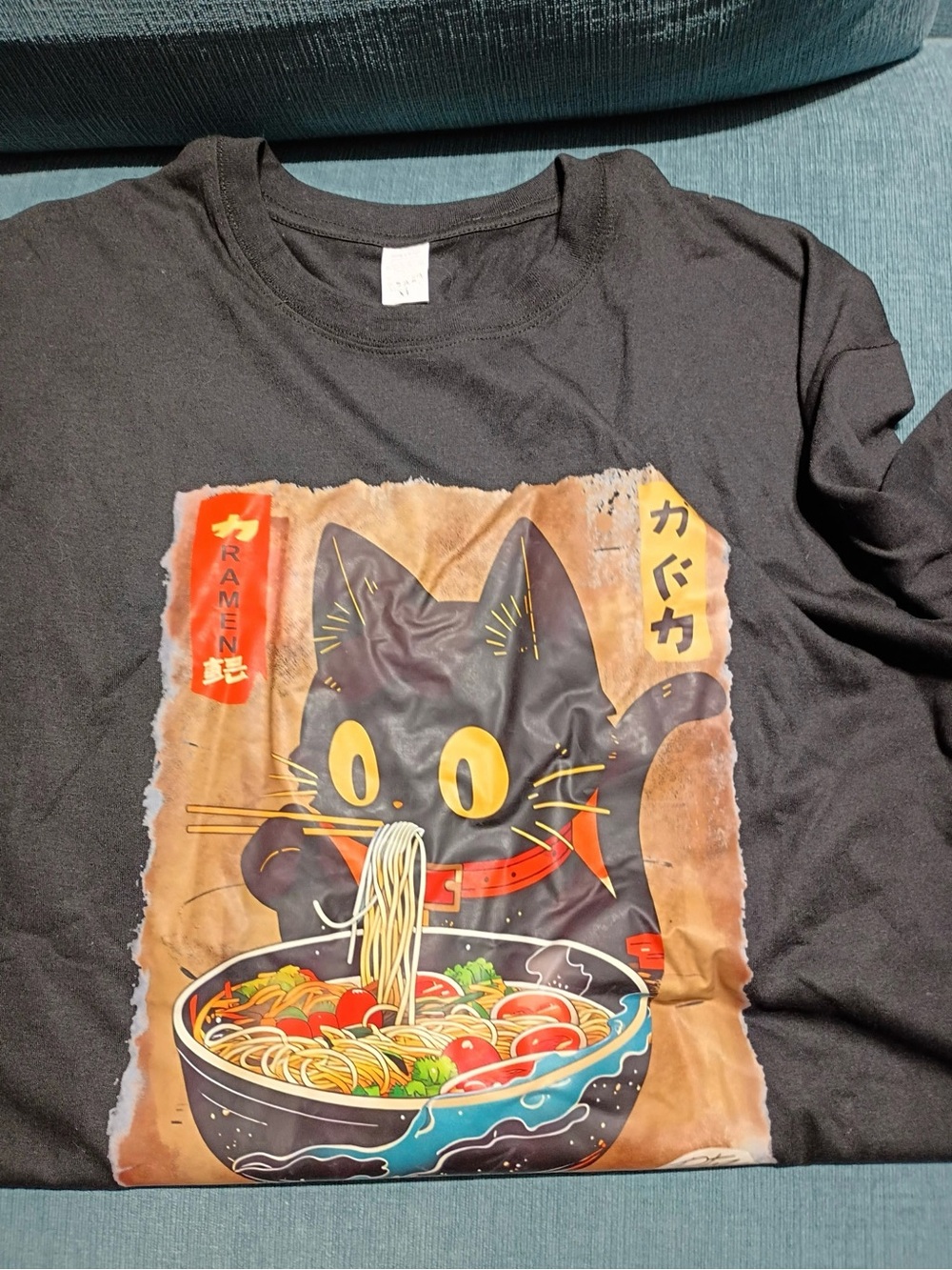 Black Cat Ramen Graphic Pet Cat Tee - Black